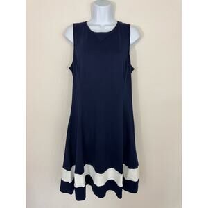 New York & Company Navy White Sleeveless A-Line Dress w/ Pockets Size L